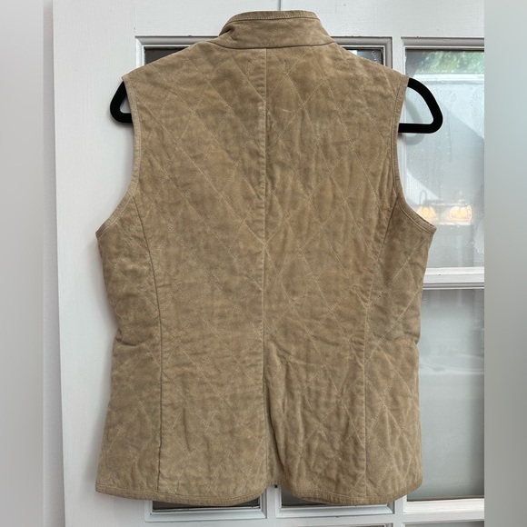 Vintage Ann Taylor 100% Leather Suede Tan Quilted Zip Front Vest Size Medium M - Picture 4 of 11